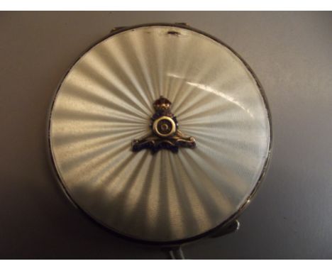 Silver and enamel guilloche compact with Royal Artillery cap badge 