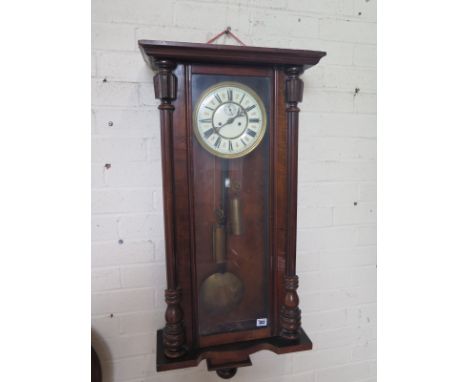 A walnut double weight Vienna wall clock - Height 101cm 