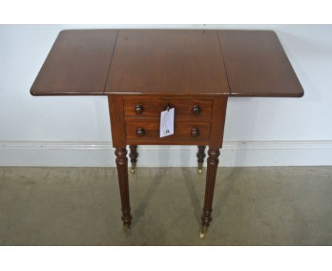 A Victorian mahogany drop leaf Pembroke style work/lamp table - fully restored with a drop front - Height 71cm x 83cm x 46cm 