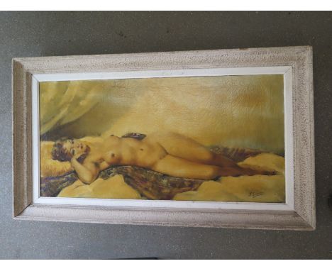An oil on canvas reclining nude signed R TRIAUREAU - 49cm x 99cm