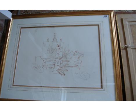 Gordon King b. 1939 - Lithograph in sepia - The Artists Studio - signed in pencil, Edition of 295 - 40cm x 56cm 