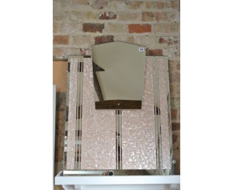 An Art Deco splash back mirror missing shelf - 85cm x 64cm