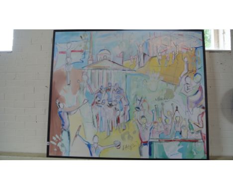 SACHA JAFRI oil on canvas - Ashes Winning Victory painting  "England's Hands on the Ashes" - 127cm x 153cm - 2005The Ashes Cr