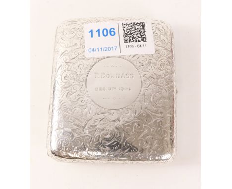 Victorian silver cigarette case by Sampson Mordan & Co London 1894 approx 4.8oz D 8.2cm x 7.2cm   Condition Report   Click he