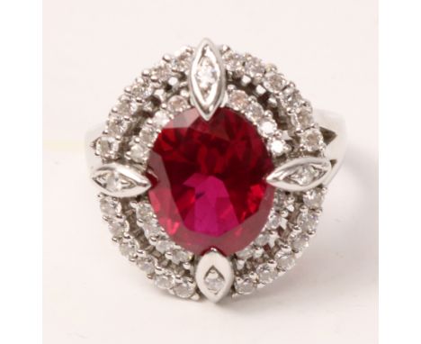 15ct white gold oval ruby ring stamped 585   Condition Report  Ruby 12mm x 10mm approx Click here for further images, conditi