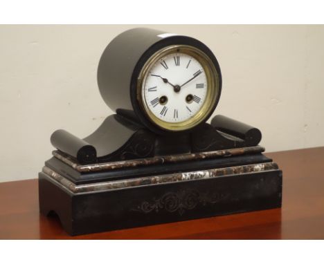 Victorian black slate and marble mantle clock, W30cm