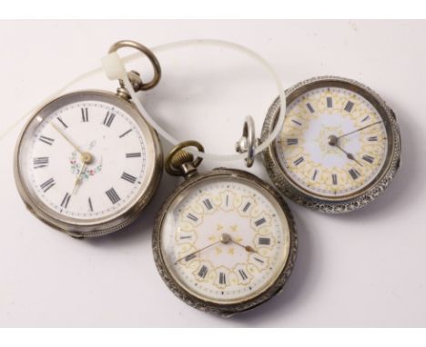 Three late 19th/early 20th century silver and enamel pocket watches stamped 935 and 800   Condition Report   Click here for f