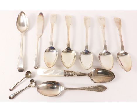 Various Georgian and later silver flatware hallmarked approx 5.8oz and a silver preserve spoon with mother of pearl handle   