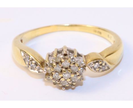 Diamond cluster ring hallmarked 9ct   Condition Report   Click here for further images, condition, auction times & delivery c