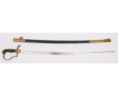 An Imperial German Army Sword:, curved fullered blade with plain langets, wire bound grip, single guard and lion's head pomme