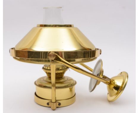 A brass gimballed  ship's ceiling oil lamp and shade:..