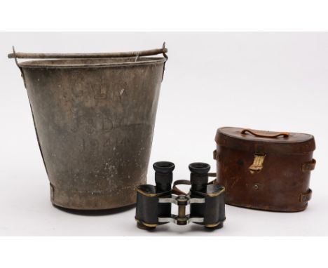 A Government issue George IV tin bucket:, embossed G R centred by a crown, J & DC and dated 1941 with Government arrow, toget