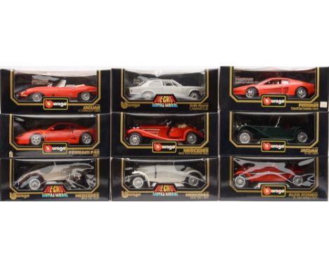 Ten Bburago 1:18 scale diecast vehicles:, to include Jaguar, Mercedes etc:, boxed.
