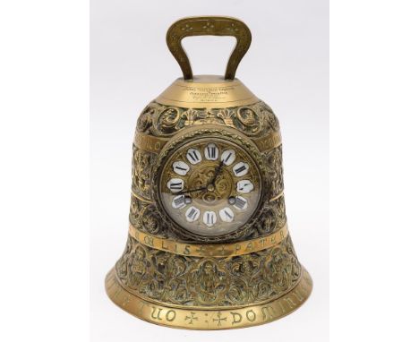 A Victorian Teignmouth Military Tournament cast brass bell clock trophy:, inscribed 'Military Tournament Teignmouth 1890 Clea