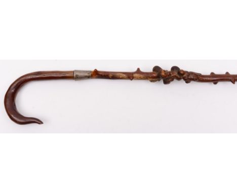 Of Crimea Interest - A carved wooden walking stick:, the silver tapering collar engraved 'Crimea, Fall of Sebastopol, 8th Sep