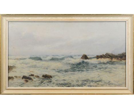 A E Mayer (XX)-
watercolour seascape. signed lower left, 41 x 74cm,
label to verso, Property of Leo Mckern, formerly from the