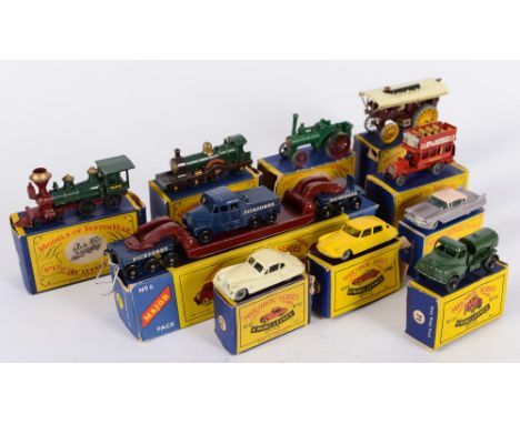 Lesney Moko, M.O.Y and others, No 6 200 ton Transporter, No 27 Cadillac sedan, No 32 Jaguar XK140, No 66 DS19 Citroen, No 71 