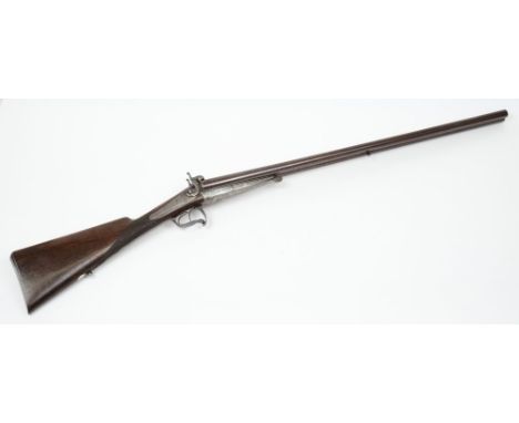 A French double barrelled pin fire shotgun by Renette:, 75cm Damascus barrels, mounted with swivel ring, the backlocks, hamme