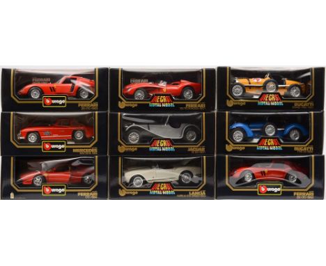 Ten Bburago 1:18 scale diecast vehicles:, to include Ferrari, Lancia etc:, boxed.

