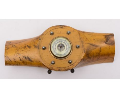 A laminated beech wood aircraft propellor hub:, the top stamped 'Sensenich, model 72C42, SER 80657, HP65, RPM 2360, mounted w