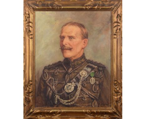 E. Archer [early 20th century]-
Portrait of an Army captain in braided tunic:-
signed
oil on canvas
61 x 49cm.
