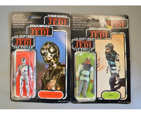 Two vintage Star Wars carded 'Return of the Jedi' figures on Tri-Logo 70 back cards, 'Nikto' in clear bubble with some crushi