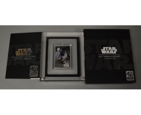 New Zealand Mint Star Wars A New Hope 40th Anniversary 1 oz Silver Coin. E in G+ box (one end flap to base of box torn). 