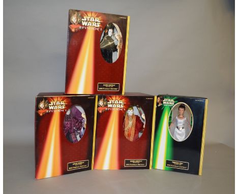 Four Hasbro Star Wars Portrait Edition dolls: Princess Leia in Ceremonial Gown 1999; Queen Amidala in Black Travel Gown 1999;