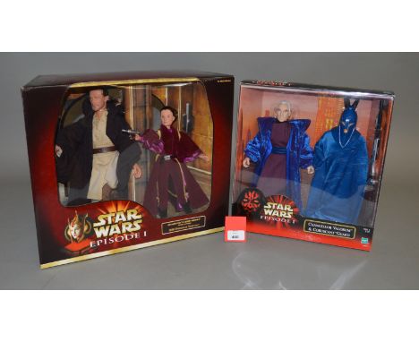 Two Hasbro Star Wars Episode I 12" figure sets: Chancellor Valorum & Coruscant Guard; Qu-Gon Jinn & Queen Amidala Defense of 