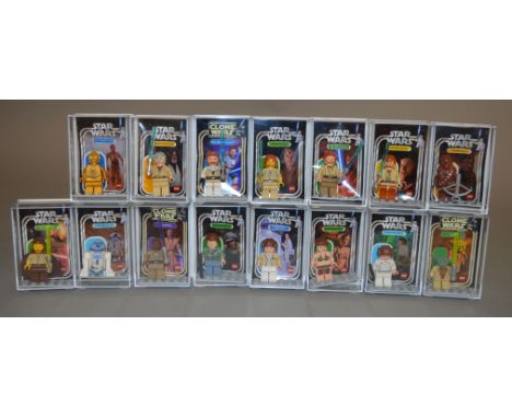 15 x Lego Star Wars minifigures, all good guys, including Obi-Wan Kenobi, C-3PO, R2-D2, Mace Windu, etc. VG, all contained in