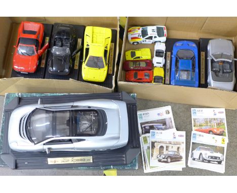 Six Maisto Classic Supercars including a Jaguar XJ20 with box, seven small Classic cars including Ferrari F40 and a Corvette 