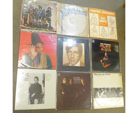 Nineteen LP records, Country Joe and The Fish, Captain Beefheart and His Magic Band, Faces, Bob Dylan, Fairport Convention, L