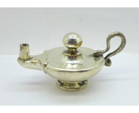 A Victorian silver lamp table lighter with snake handle, Sheffield 1877, 120g 