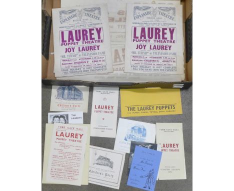 Puppet show posters, flyers and ephemera, includes 'Mr Turnip of Television Fame' (1950's) 