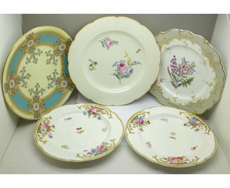 Five 19th Century hand painted cabinet plates including Royal Worcester, Spode Felspar x2 and two others 