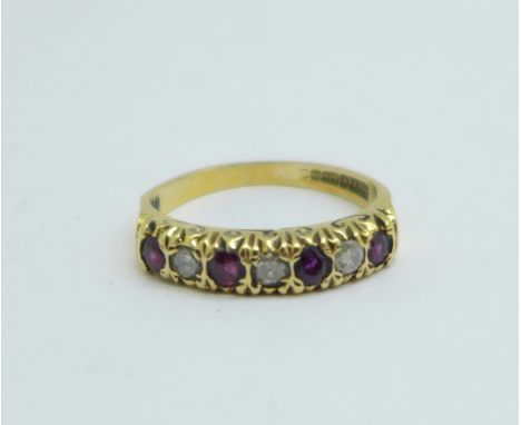 A 9ct gold, ruby and diamond ring, 2.3g, L/M 