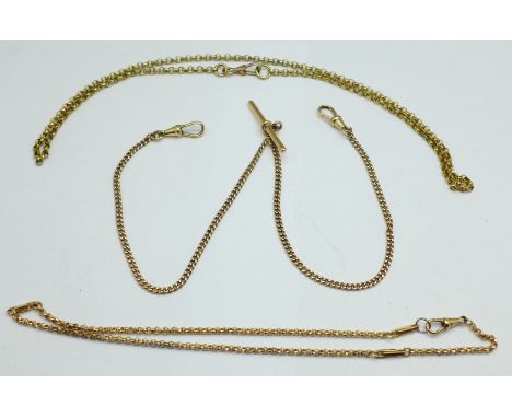 Two Victorian chains and a double Albert chain, (chains 52cm and 39cm, Albert chain 40cm) 