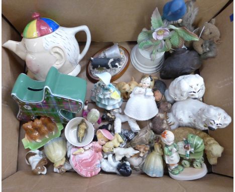 A mixed lot of ceramics to include a pair of Beswick Staffordshire King Charles Spaniels, Model 1378-6, 14 cm high, Border Fi