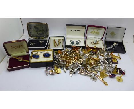 Approximately 47 pairs of cufflinks including Lords cricket and assorted tie pins 
