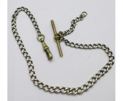 A silver Albert chain, (base metal swivel and T-bar) 