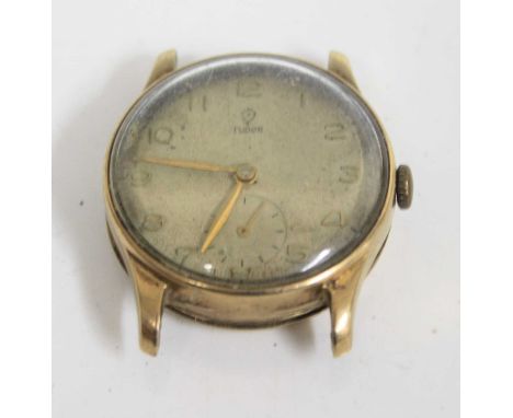 A vintage gent's Tudor 9ct gold cased manual wind wristwatch, having a signed silvered dial (discoloured), subsidiary seconds