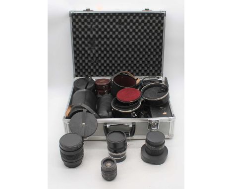 A collection of camera lenses and accessories, to include a Carl Zeiss Jena 67mm lensPrinz Galaxy Vario ConverterKohbeptep K-