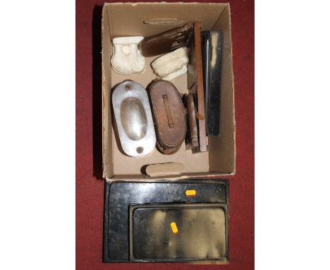 A collection of miscellaneous items, to include a 1920s silver plate and oak barleytwist mantel clock, artist box, Carl Zeiss