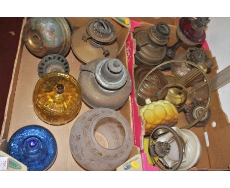 Two boxes of Victorian oil lamp spares 