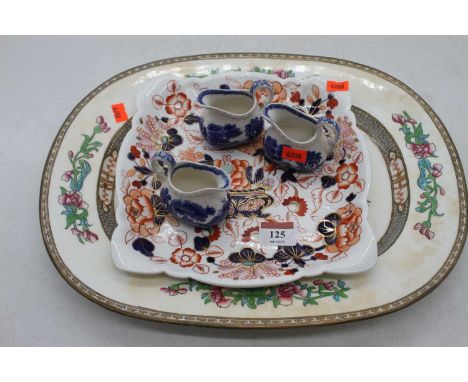 A 19th century Coalport meat plate, decorated in the Indian Tree pattern; together with an Imari dish of shaped square form; 