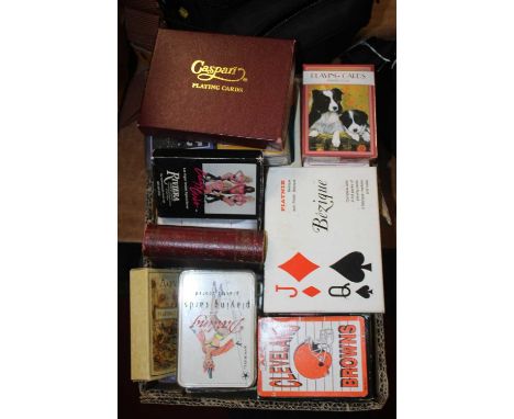 A collection of novelty playing cards and card games to include Lexicon, Bezique, Poker &amp; novelty sets Cleveland Brown, D