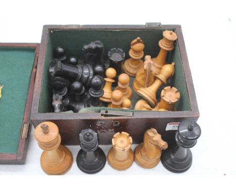 A Staunton box-wood and ebony chess set (incomplete)White – 1 missing pawn. 1 broken pawn (top missing). 2 pawns chipped.Blac