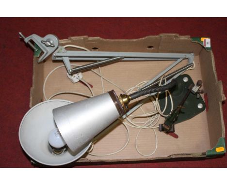 A green painted industrial machinist's lamp; together with an anglepoise type lamp