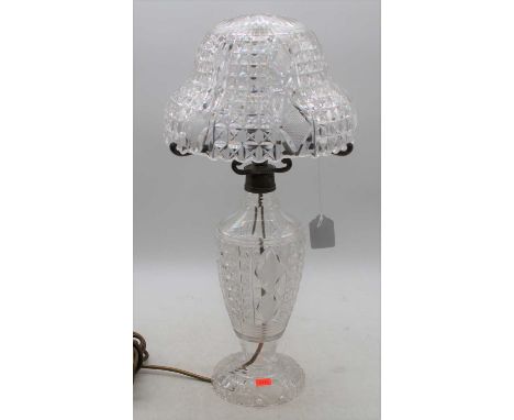 A 20th century cut glass table lamp, with mushroom shade, h.51cm