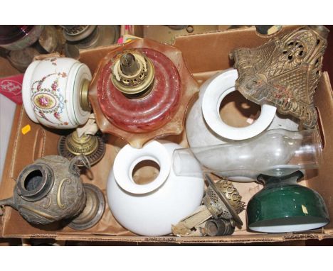 A collection of Victorian oil lamp spares 
